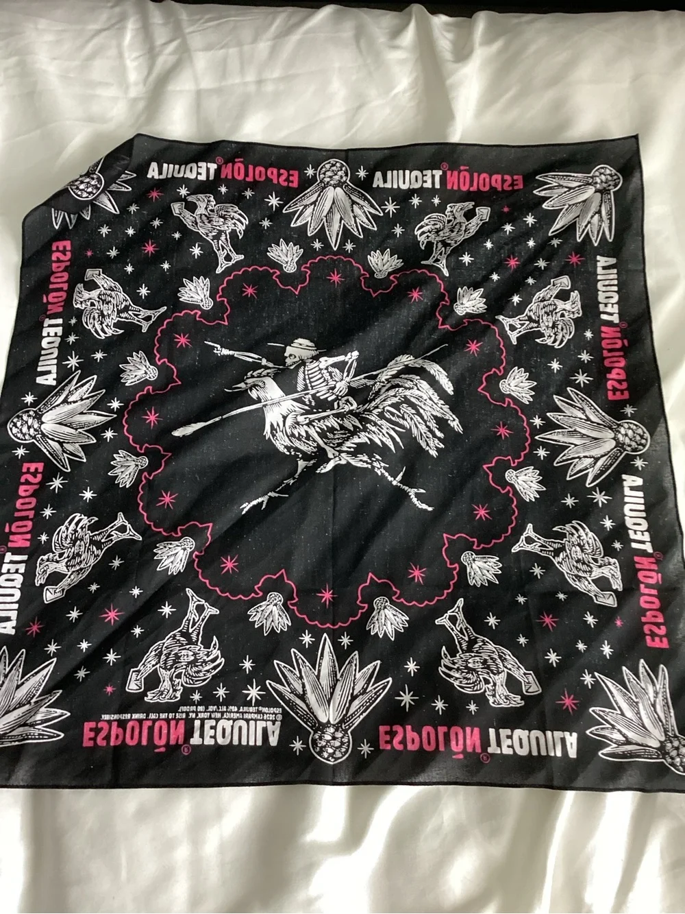 Espolòn Tequila Black Logo Bandana with White & Pink Graphics